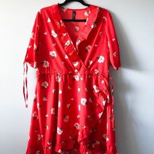 Topshop floral wrap midi dress in red